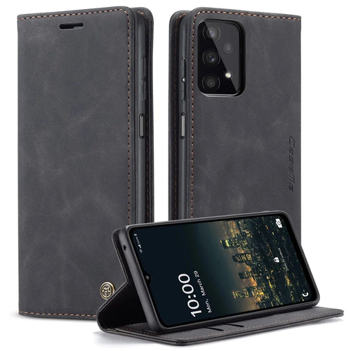 CASEME 013 Series Simple Design Automatic Suction Leather Wallet Case for Samsung Galaxy A32 5G/M32 5G - Black - 1