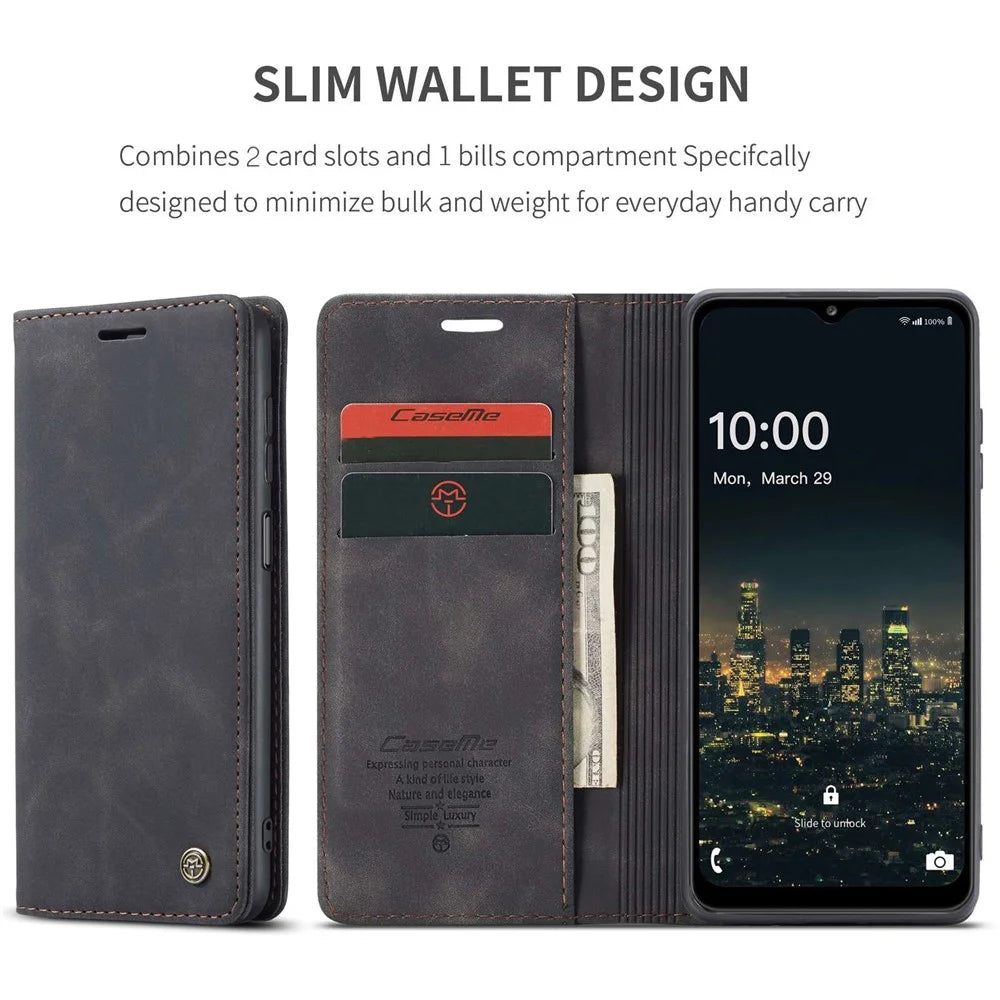CASEME 013 Series Simple Design Automatic Suction Leather Wallet Case for Samsung Galaxy A32 5G/M32 5G - Black - 4