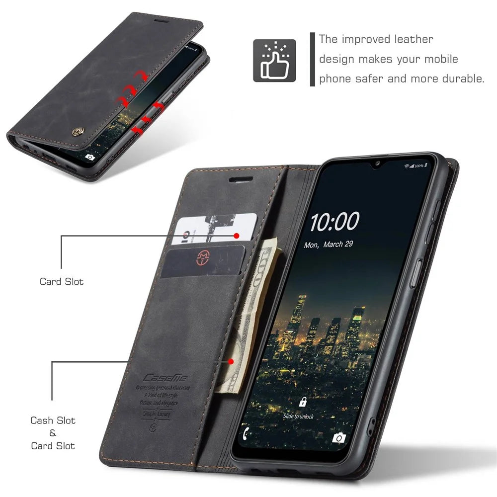 CASEME 013 Series Simple Design Automatic Suction Leather Wallet Case for Samsung Galaxy A32 5G/M32 5G - Black - 5