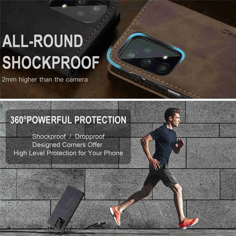 CASEME 013 Series Simple Design Automatic Suction Leather Wallet Case for Samsung Galaxy A32 5G/M32 5G - Black - 7