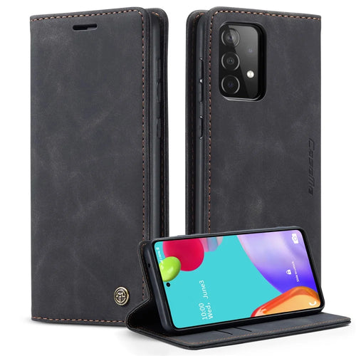 CASEME 013 Series Leather Cover for Samsung Galaxy A52 5G / A52 4G / A52s 5G Magnetic Auto-Absorbed Wallet Stand Case - Black - 1