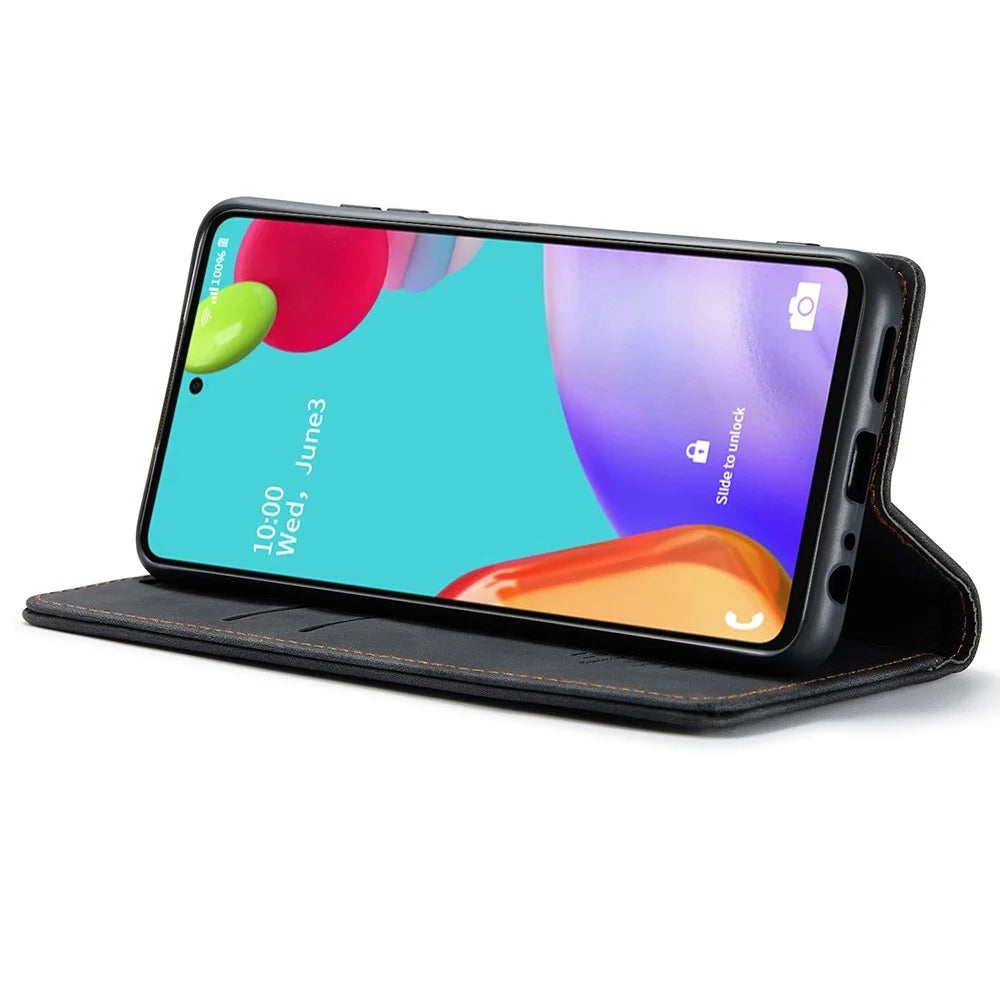 CASEME 013 Series Leather Cover for Samsung Galaxy A52 5G / A52 4G / A52s 5G Magnetic Auto-Absorbed Wallet Stand Case - Black - 3