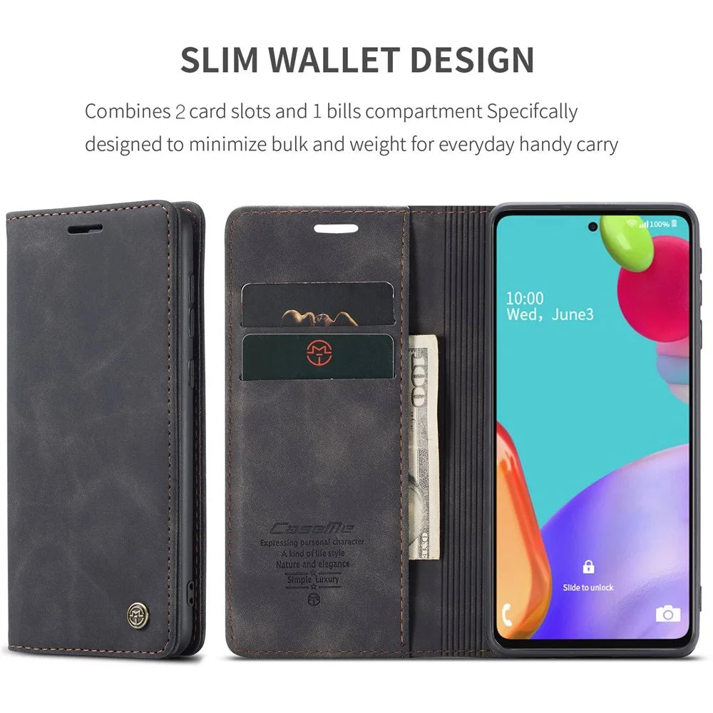 CASEME 013 Series Leather Cover for Samsung Galaxy A52 5G / A52 4G / A52s 5G Magnetic Auto-Absorbed Wallet Stand Case - Black - 4