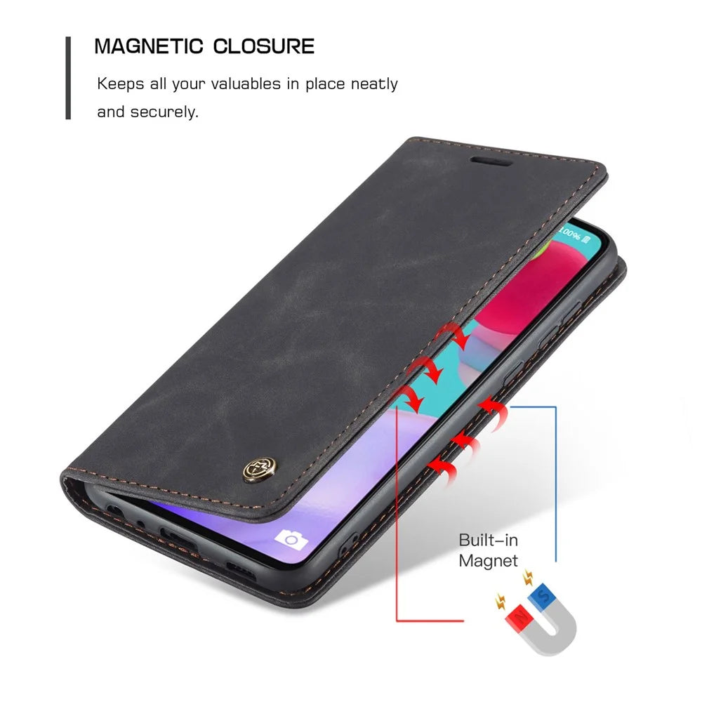 CASEME 013 Series Leather Cover for Samsung Galaxy A52 5G / A52 4G / A52s 5G Magnetic Auto-Absorbed Wallet Stand Case - Black - 6