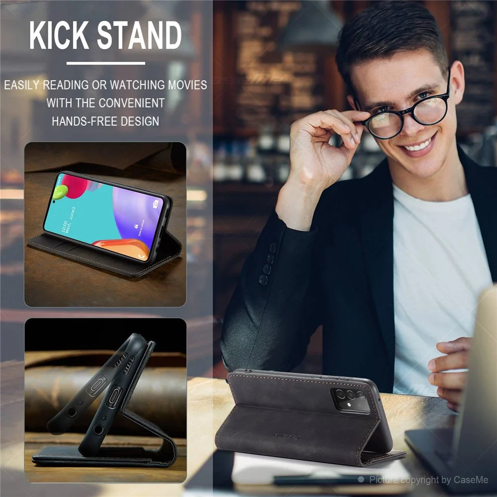 CASEME 013 Series Leather Cover for Samsung Galaxy A52 5G / A52 4G / A52s 5G Magnetic Auto-Absorbed Wallet Stand Case - Black - 7