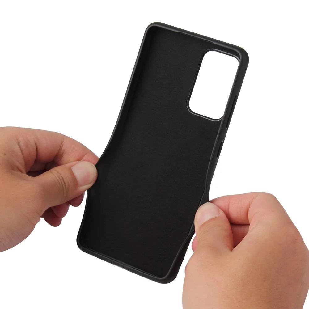 PU Leather Coated TPU Design Ring-Shape Kickstand Phone Cover Shell for Samsung Galaxy A52 4G/5G / A52s 5G - Carbon Fiber Texture - 7