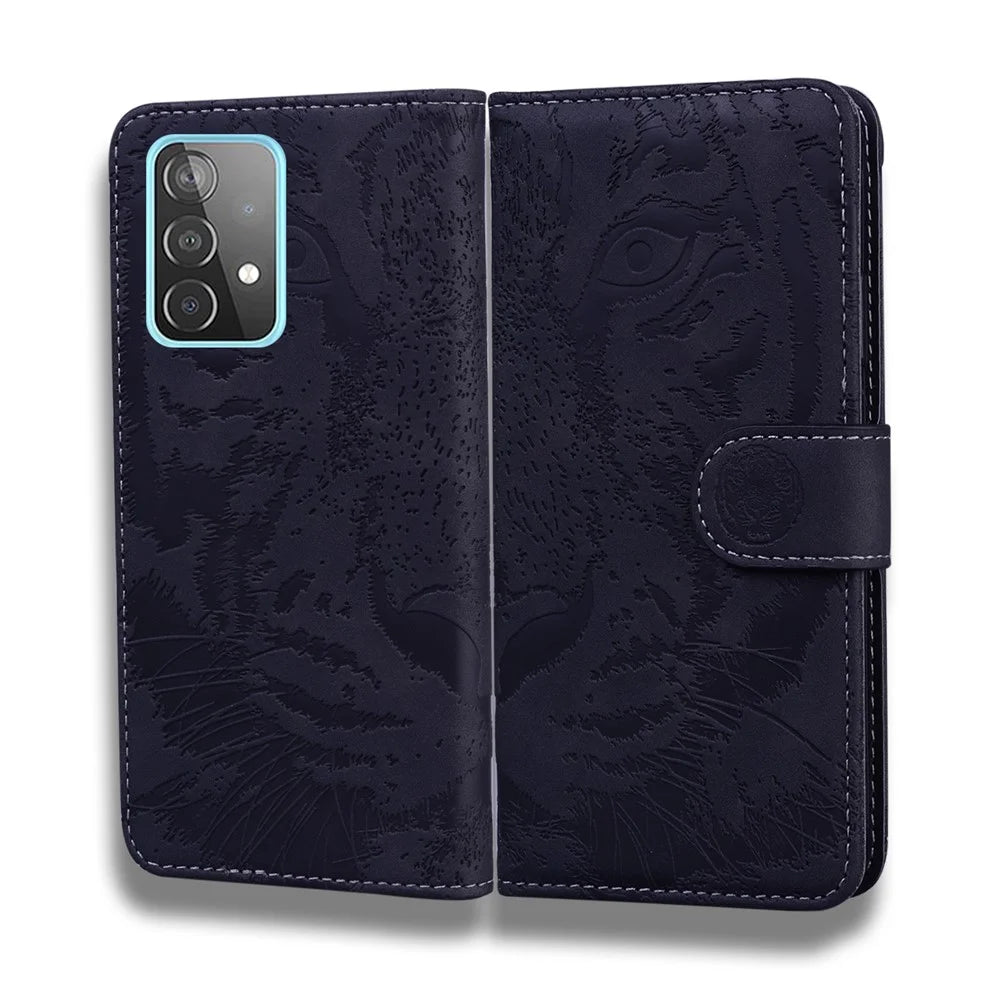 Imprinted Tiger Pattern Stand Wallet Case Leather Cover for Samsung Galaxy A52 4G/5G / A52s 5G - Black - 1