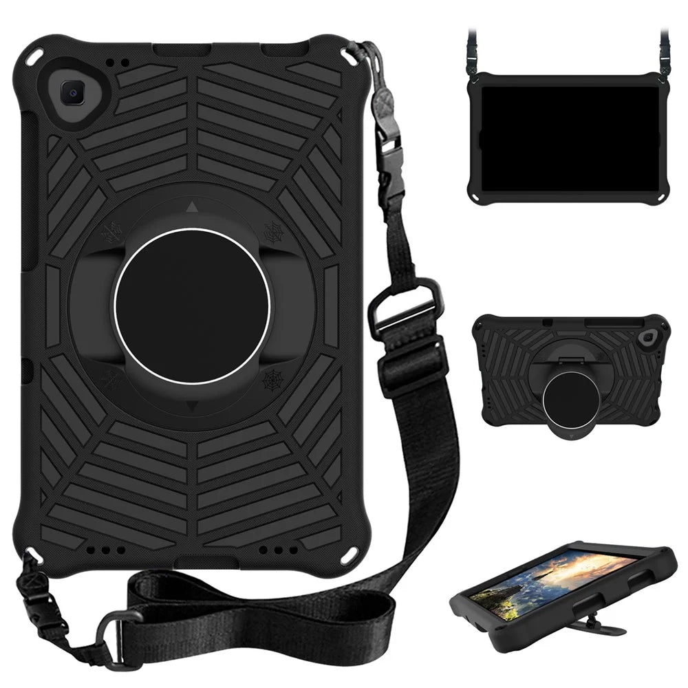 Spider Web Texture Kickstand EVA Case with Shoulder Strap for Samsung Galaxy Tab A 10.1 (2019) T510 - Black - 1