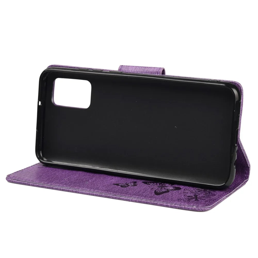 Imprinted Butterflies Flower Leather Wallet Stand Case Shell for Samsung Galaxy A32 5G/M32 5G - Purple - 4