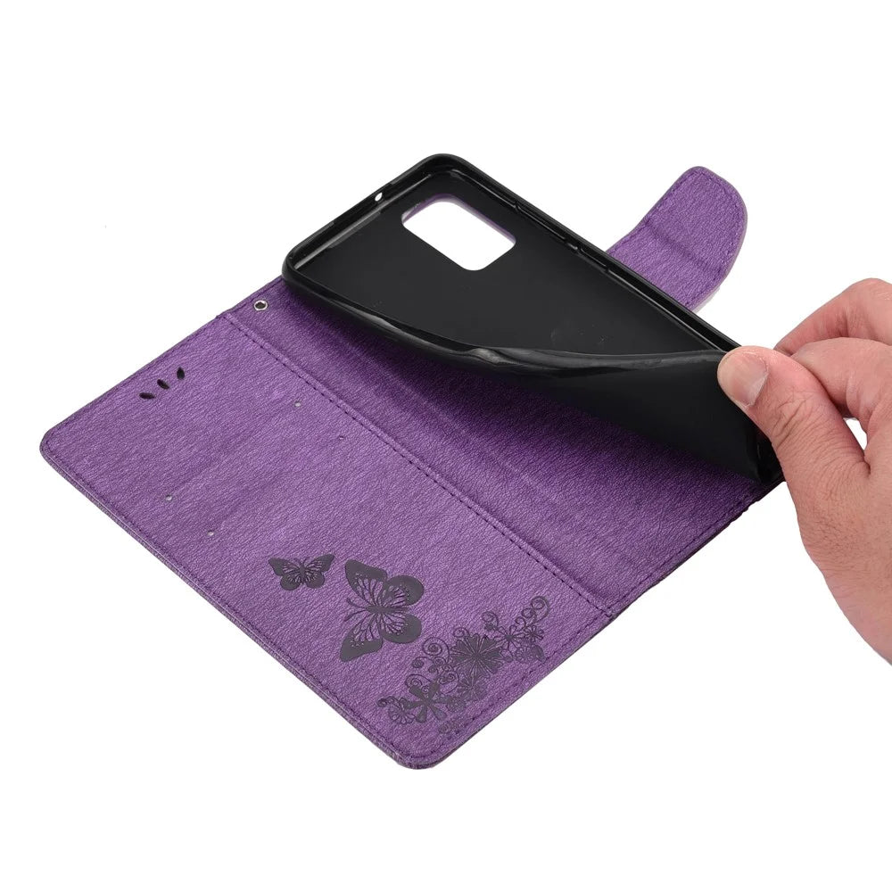 Imprinted Butterflies Flower Leather Wallet Stand Case Shell for Samsung Galaxy A32 5G/M32 5G - Purple - 6