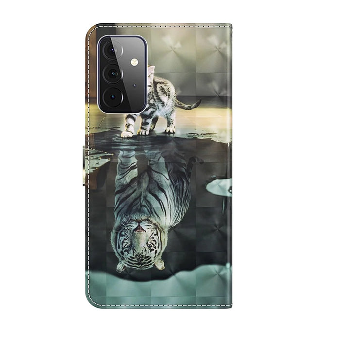 Wallet Stand Design PU Leather Phone Case Shell with Pattern Printing for Samsung Galaxy A72 4G/5G - Cat and Tiger - 3