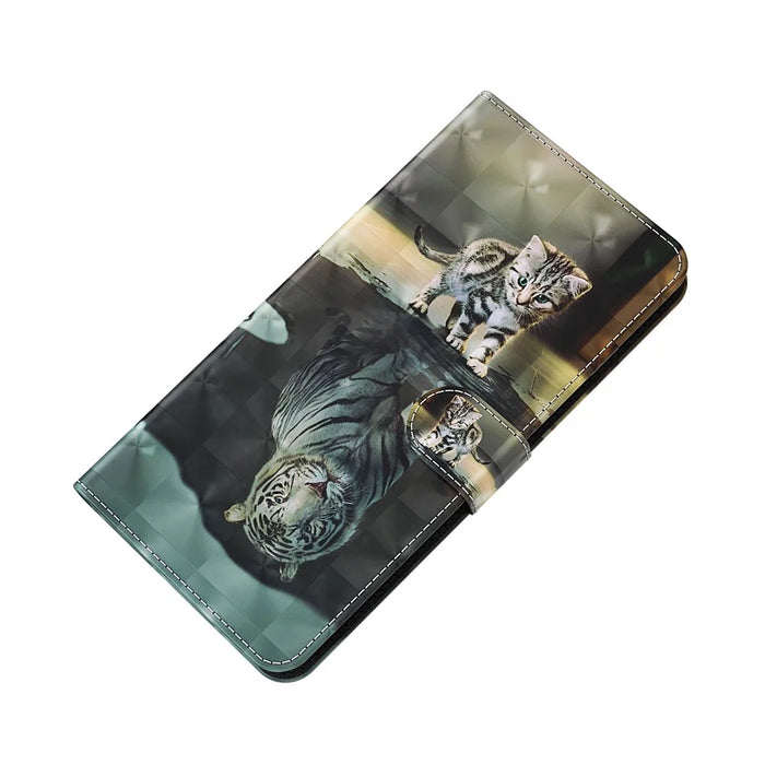 Wallet Stand Design PU Leather Phone Case Shell with Pattern Printing for Samsung Galaxy A72 4G/5G - Cat and Tiger - 4