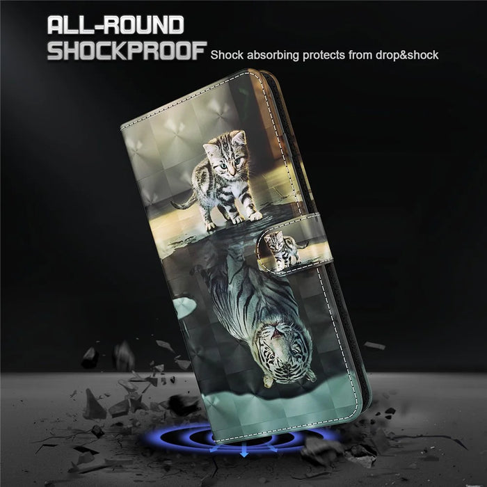 Wallet Stand Design PU Leather Phone Case Shell with Pattern Printing for Samsung Galaxy A72 4G/5G - Cat and Tiger - 6