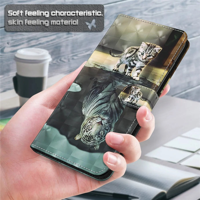 Wallet Stand Design PU Leather Phone Case Shell with Pattern Printing for Samsung Galaxy A72 4G/5G - Cat and Tiger - 7