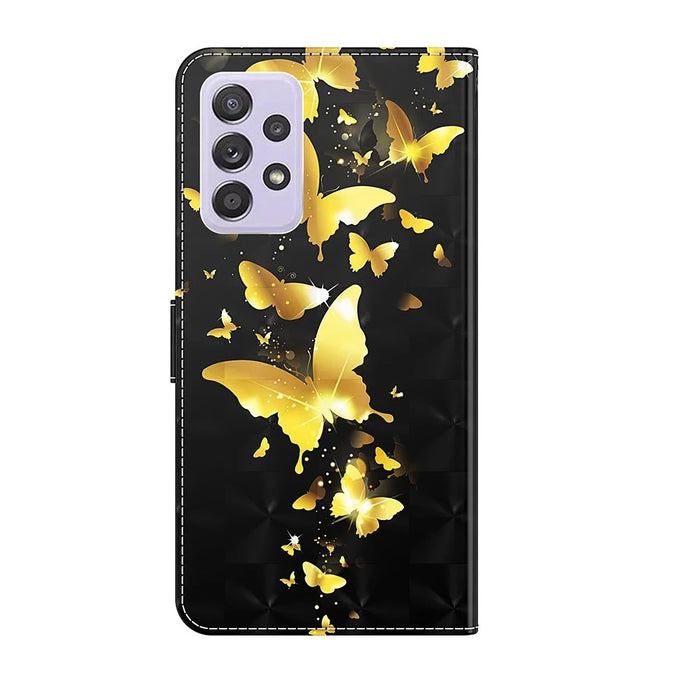 Pattern Printing Design PU Leather Phone Wallet Stand Case Shell for Samsung Galaxy A52 4G/5G / A52s 5G - Gold Butterfly - 3
