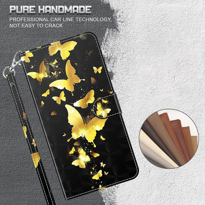 Pattern Printing Design PU Leather Phone Wallet Stand Case Shell for Samsung Galaxy A52 4G/5G / A52s 5G - Gold Butterfly - 5