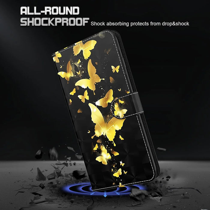 Pattern Printing Design PU Leather Phone Wallet Stand Case Shell for Samsung Galaxy A52 4G/5G / A52s 5G - Gold Butterfly - 6