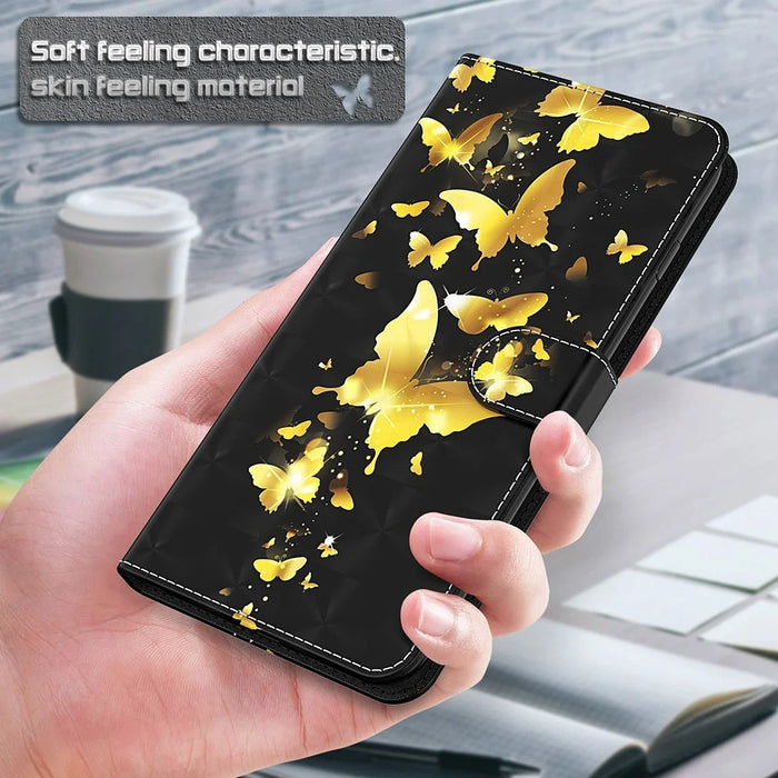 Pattern Printing Design PU Leather Phone Wallet Stand Case Shell for Samsung Galaxy A52 4G/5G / A52s 5G - Gold Butterfly - 7