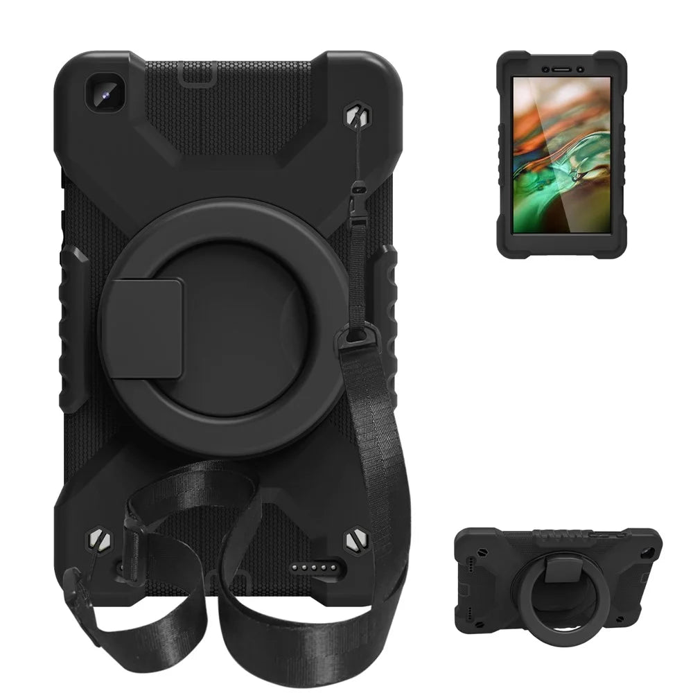360 Degree Swivel Kickstand Design PC + Silicone Hybrid Tablet Case with Shoulder Strap for Samsung Galaxy Tab A 8.0 Wi-Fi (2019) SM-T290 - Black - 1