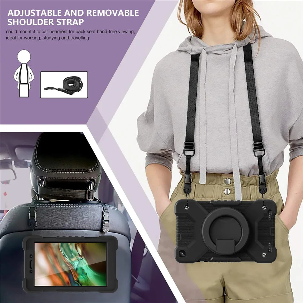 360 Degree Swivel Kickstand Design PC + Silicone Hybrid Tablet Case with Shoulder Strap for Samsung Galaxy Tab A 8.0 Wi-Fi (2019) SM-T290 - Black - 4