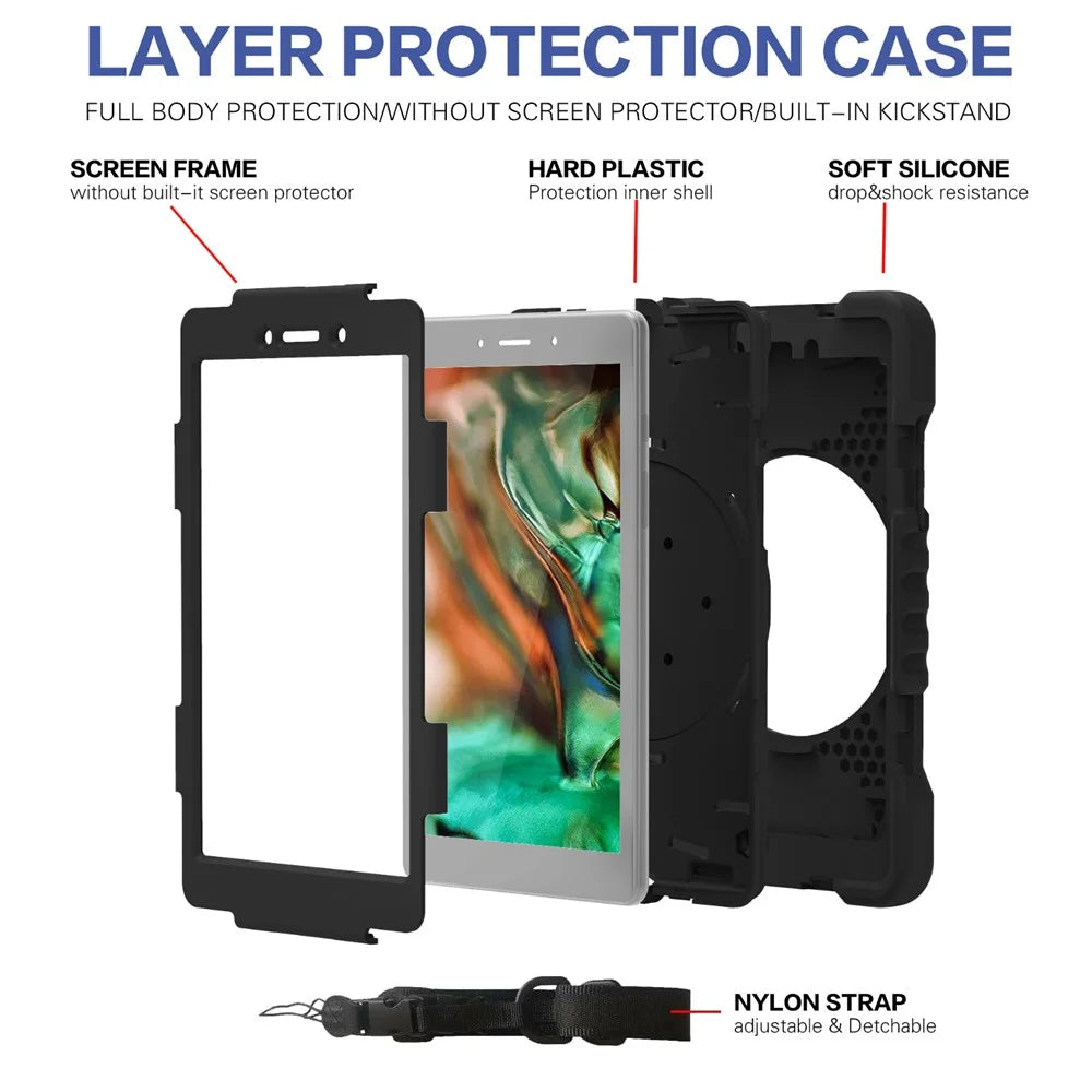 360 Degree Swivel Kickstand Design PC + Silicone Hybrid Tablet Case with Shoulder Strap for Samsung Galaxy Tab A 8.0 Wi-Fi (2019) SM-T290 - Black - 5