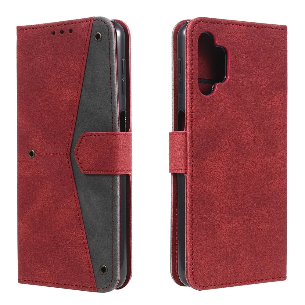 Rivet Decor Skin-Feeling Splicing Leather Wallet Phone Protective Cover for Samsung Galaxy A32 4G (EU Version) - Red - 1
