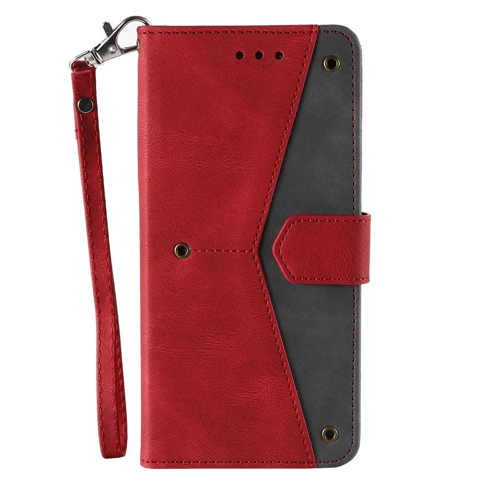 Rivet Decor Skin-Feeling Splicing Leather Wallet Phone Protective Cover for Samsung Galaxy A32 4G (EU Version) - Red - 2