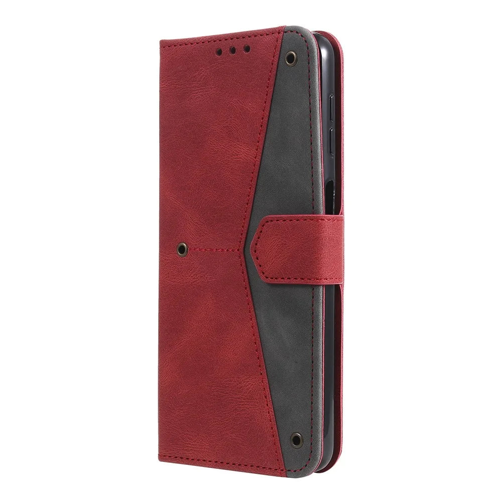 Rivet Decor Skin-Feeling Splicing Leather Wallet Phone Protective Cover for Samsung Galaxy A32 4G (EU Version) - Red - 3