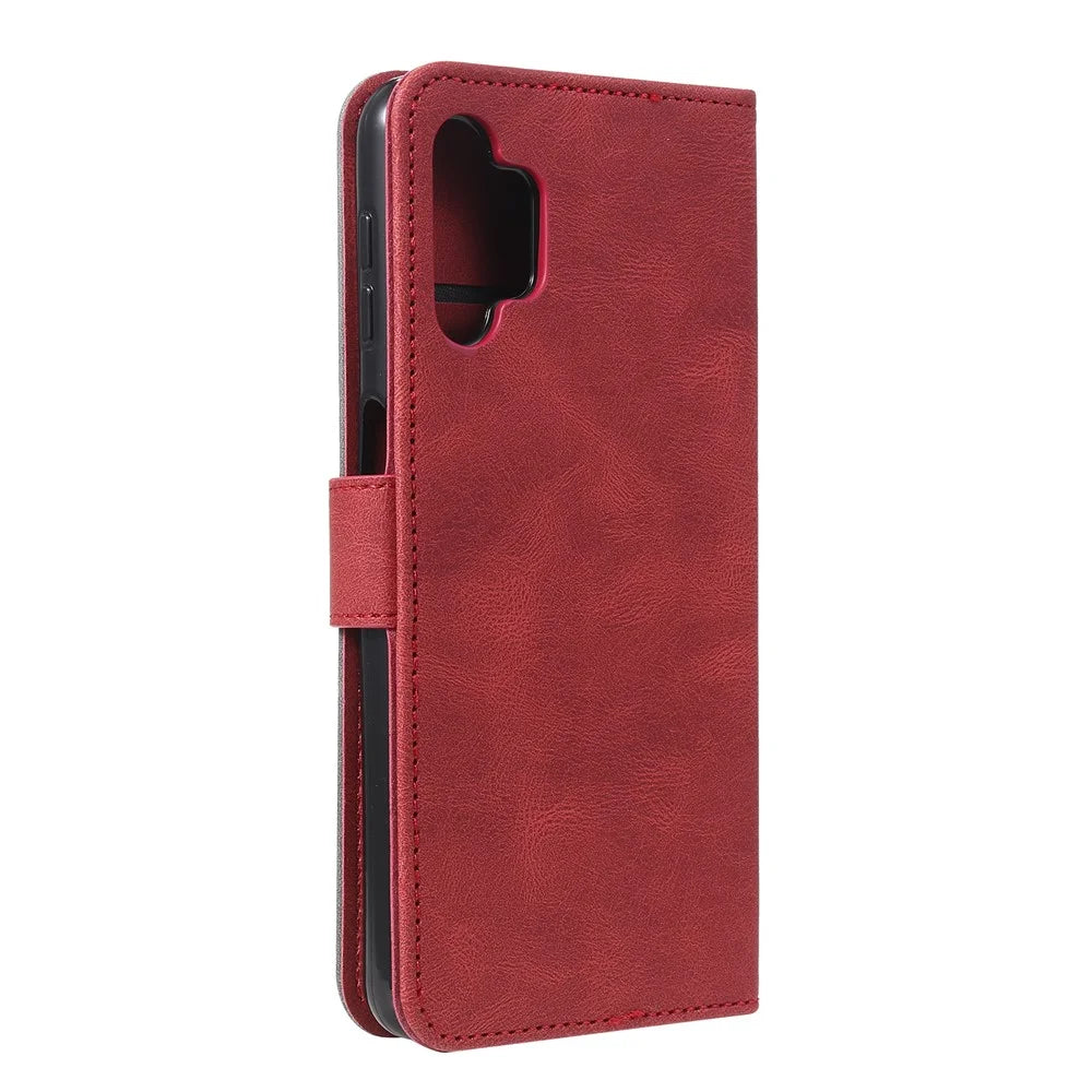 Rivet Decor Skin-Feeling Splicing Leather Wallet Phone Protective Cover for Samsung Galaxy A32 4G (EU Version) - Red - 4