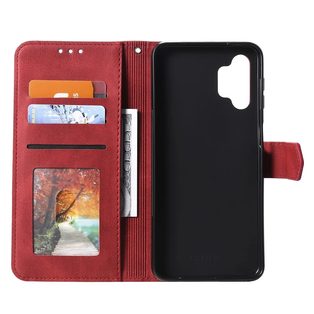 Rivet Decor Skin-Feeling Splicing Leather Wallet Phone Protective Cover for Samsung Galaxy A32 4G (EU Version) - Red - 5