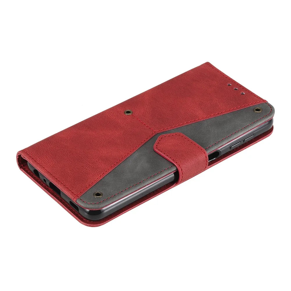 Rivet Decor Skin-Feeling Splicing Leather Wallet Phone Protective Cover for Samsung Galaxy A32 4G (EU Version) - Red - 7