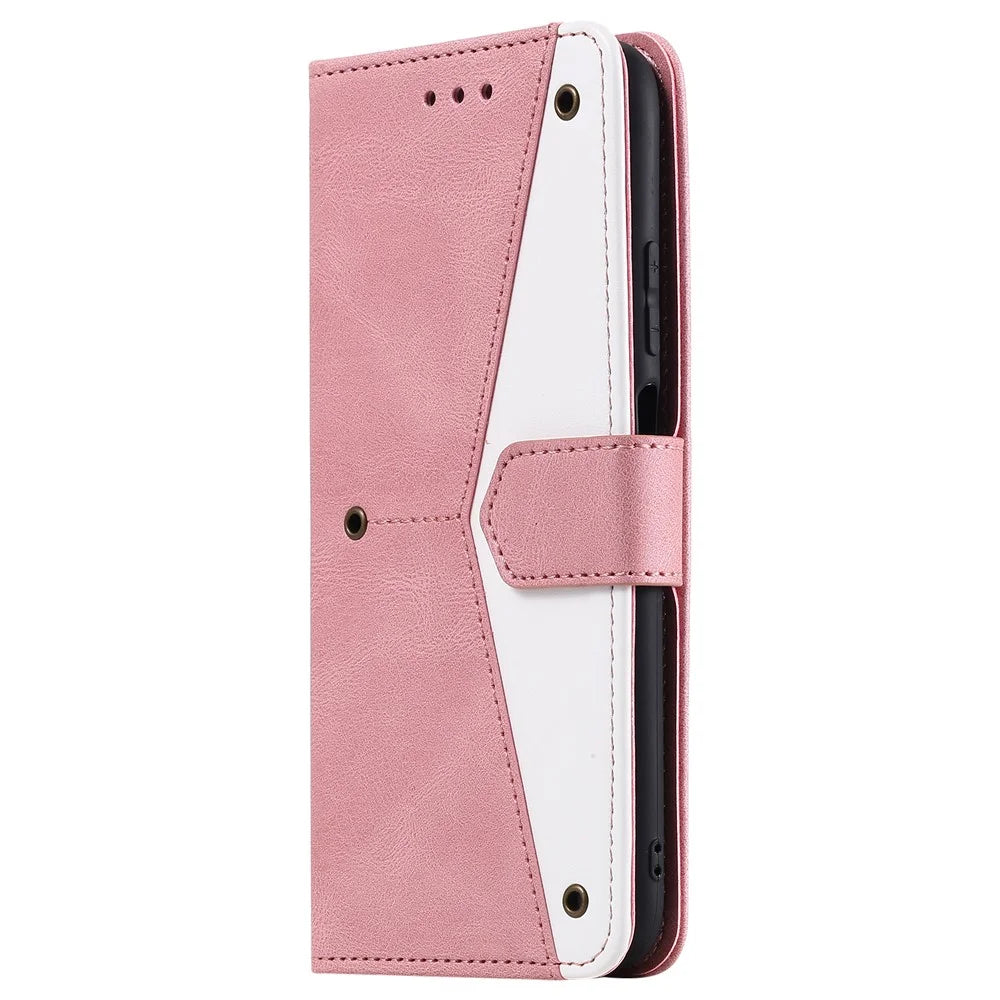 Rivet Decor Skin-Feeling Splicing Leather Wallet Phone Protective Cover for Samsung Galaxy A12/M12 - Pink - 3