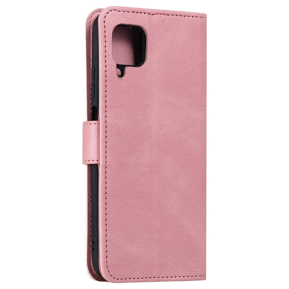 Rivet Decor Skin-Feeling Splicing Leather Wallet Phone Protective Cover for Samsung Galaxy A12/M12 - Pink - 4