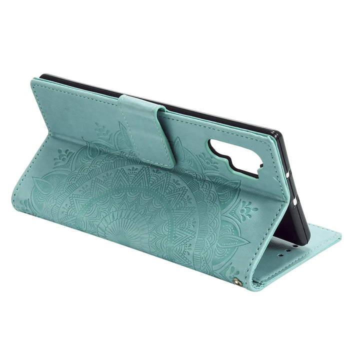 Imprinted Mandala Flower Wallet Leather Case with Strap for Samsung Galaxy A32 4G (EU Version) - Green - 4
