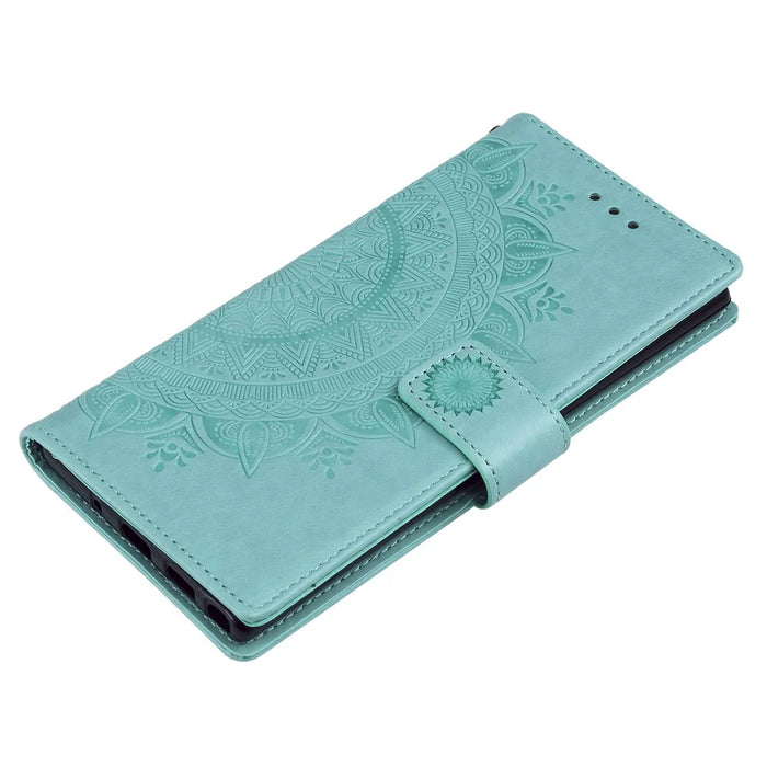 Imprinted Mandala Flower Wallet Leather Case with Strap for Samsung Galaxy A32 4G (EU Version) - Green - 6