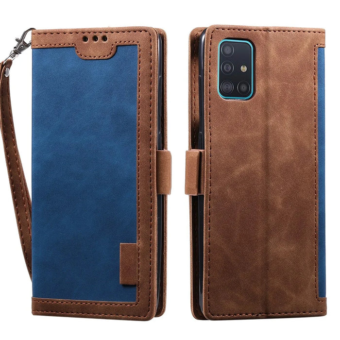 Vintage Splicing Style Wallet Stand Leather Flip Phone Casing for Samsung Galaxy A02s (164.2mm) - Blue - 1