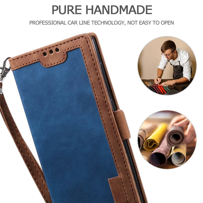 Vintage Splicing Style Wallet Stand Leather Flip Phone Casing for Samsung Galaxy A02s (164.2mm) - Blue - 4