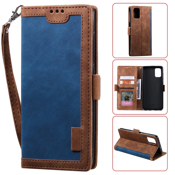 Vintage Splicing Style Wallet Stand Leather Flip Phone Casing for Samsung Galaxy A02s (164.2mm) - Blue - 6