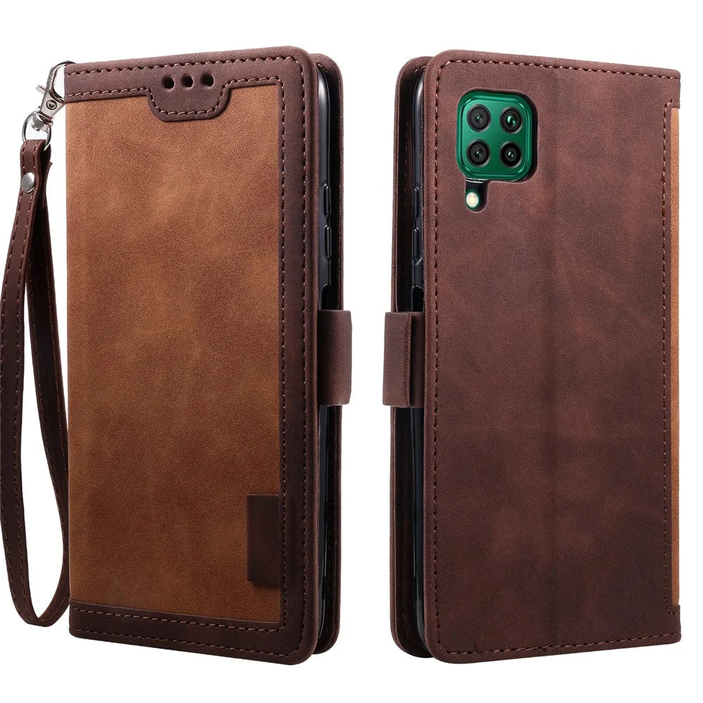Vintage Splicing Style Wallet Stand Leather Flip Phone Casing for Samsung Galaxy A12/M12 - Brown - 1