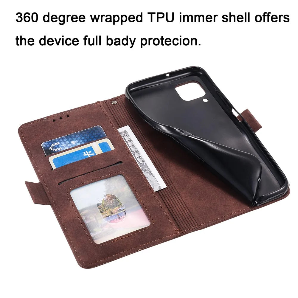 Vintage Splicing Style Wallet Stand Leather Flip Phone Casing for Samsung Galaxy A12/M12 - Brown - 4