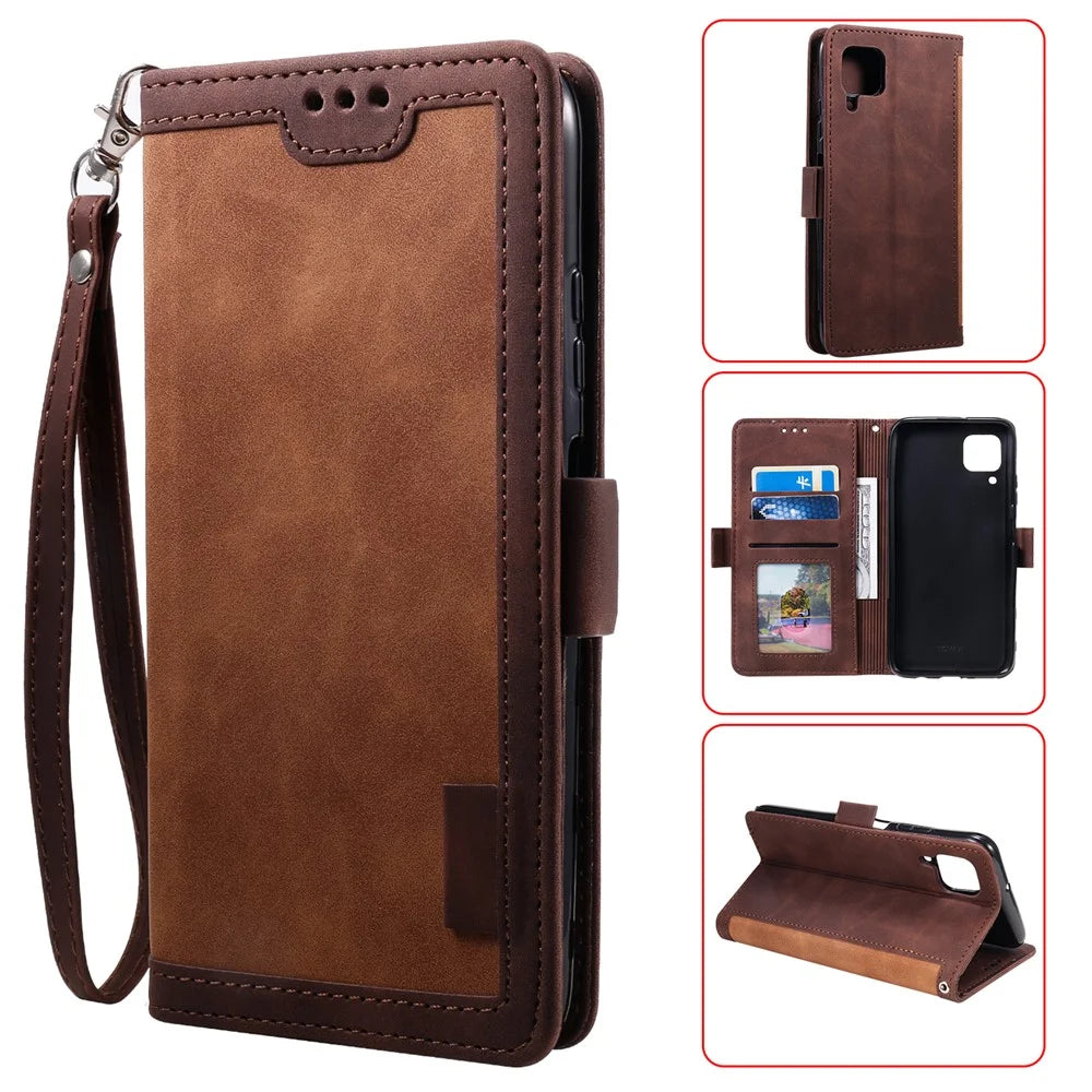 Vintage Splicing Style Wallet Stand Leather Flip Phone Casing for Samsung Galaxy A12/M12 - Brown - 5