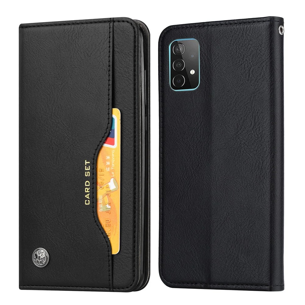 Auto-absorbed Wallet Stand Leather Protector Phone Cover for Samsung Galaxy A52 4G/5G / A52s 5G - Black - 1