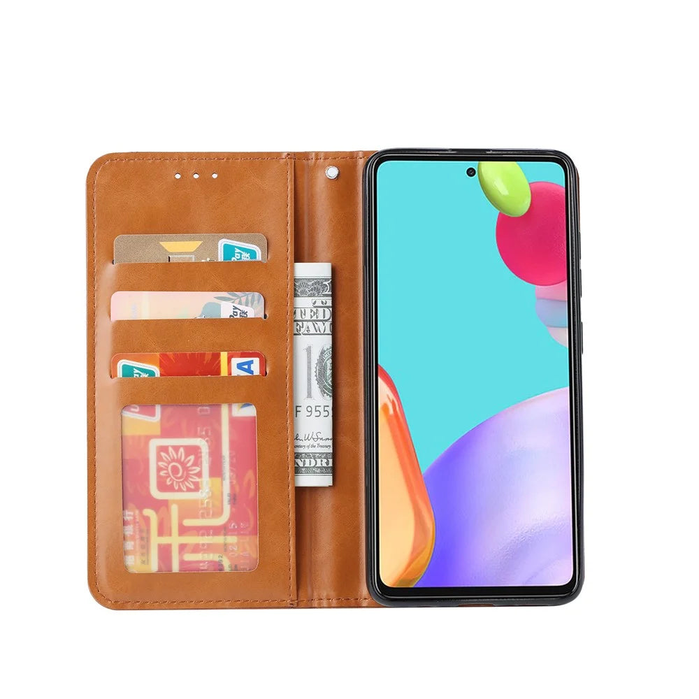 Auto-absorbed Wallet Stand Leather Protector Phone Cover for Samsung Galaxy A52 4G/5G / A52s 5G - Black - 4