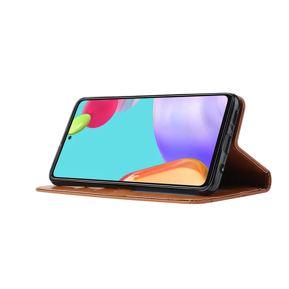 Auto-absorbed Wallet Stand Leather Protector Phone Cover for Samsung Galaxy A52 4G/5G / A52s 5G - Black - 5