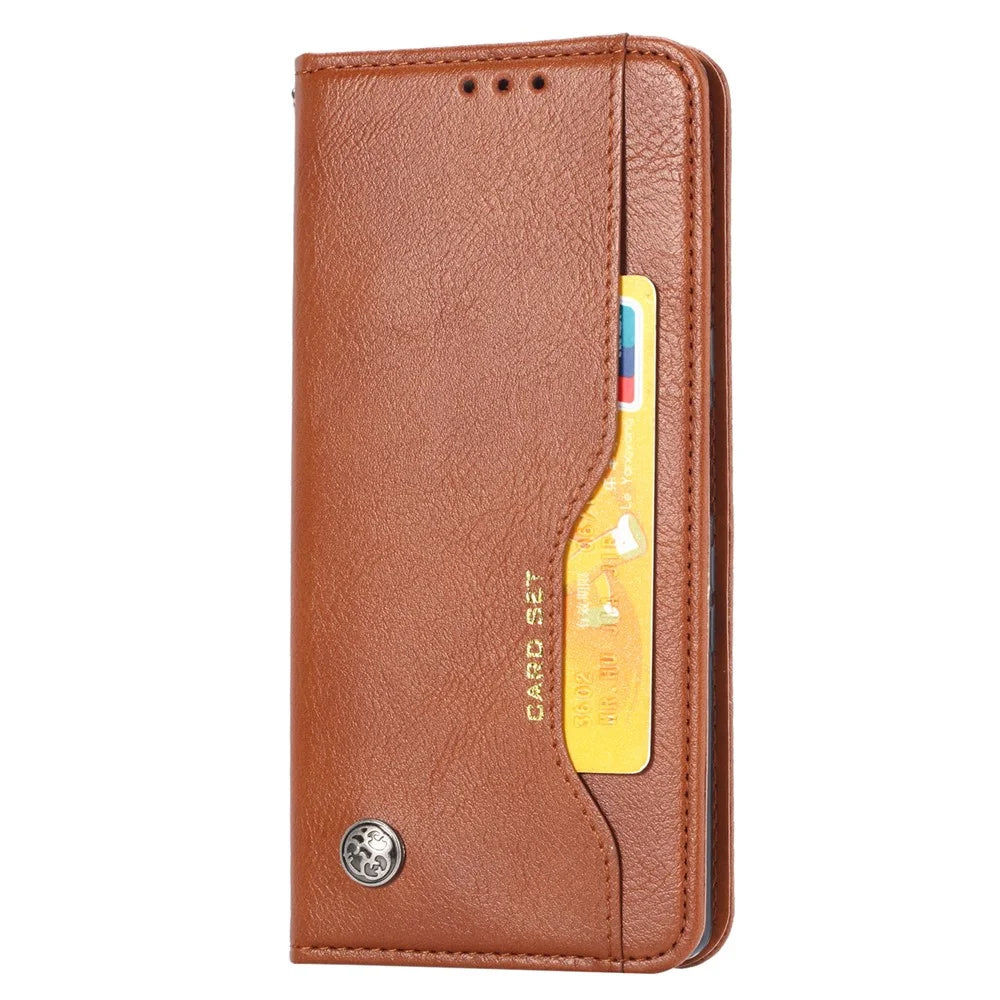 Auto-absorbed Wallet Stand Leather Protector Phone Cover for Samsung Galaxy A32 5G/M32 5G - Brown - 2