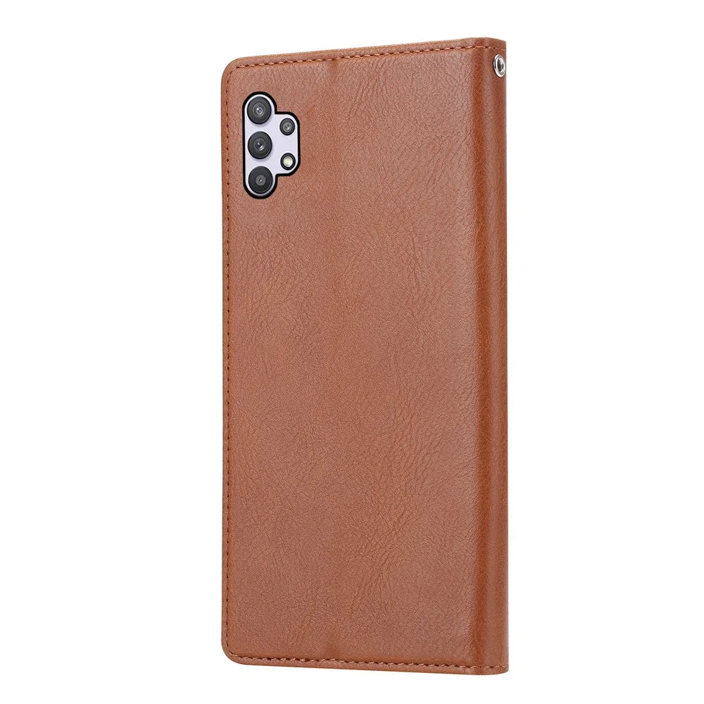 Auto-absorbed Wallet Stand Leather Protector Phone Cover for Samsung Galaxy A32 5G/M32 5G - Brown - 3