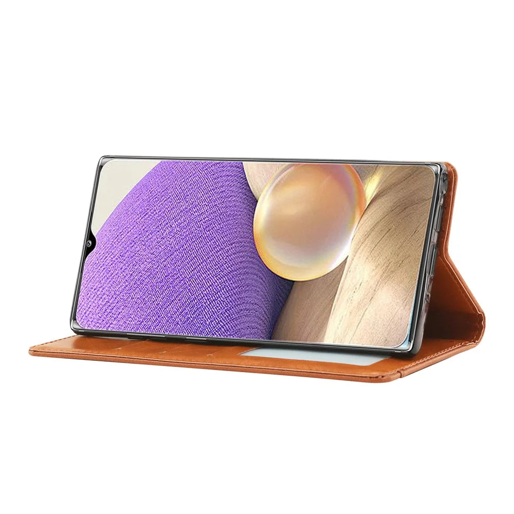 Auto-absorbed Wallet Stand Leather Protector Phone Cover for Samsung Galaxy A32 5G/M32 5G - Brown - 5