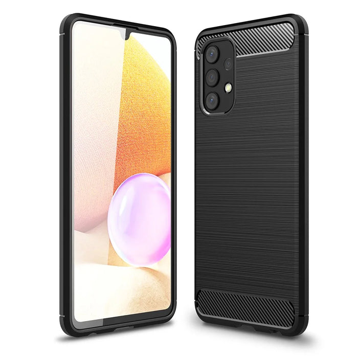 For Samsung Galaxy A32 4G (EU Version) Anti-Fingerprint Carbon Fiber Design Soft TPU Brushed Phone Case - Black - 1