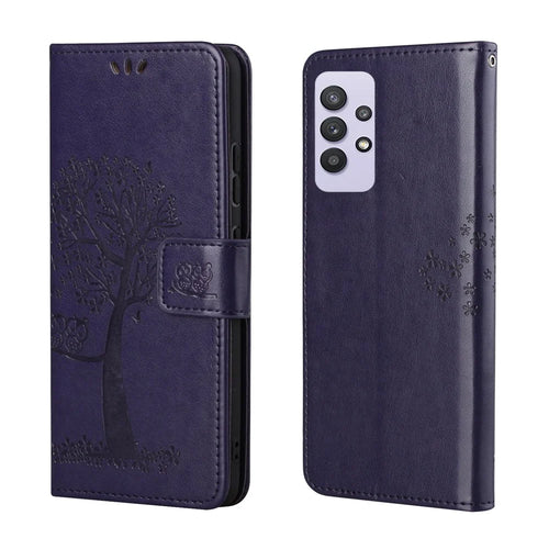 Owl Pattern Printing Design Leather Wallet Phone Cover for Samsung Galaxy A32 4G (EU Version) - Dark Blue - 1