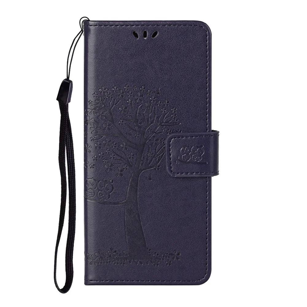 Owl Pattern Printing Design Leather Wallet Phone Cover for Samsung Galaxy A32 4G (EU Version) - Dark Blue - 2